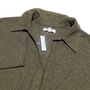 NWT Madewell Women's Olive Green Ribbed Knit Twist Front Collared Shirt Size L